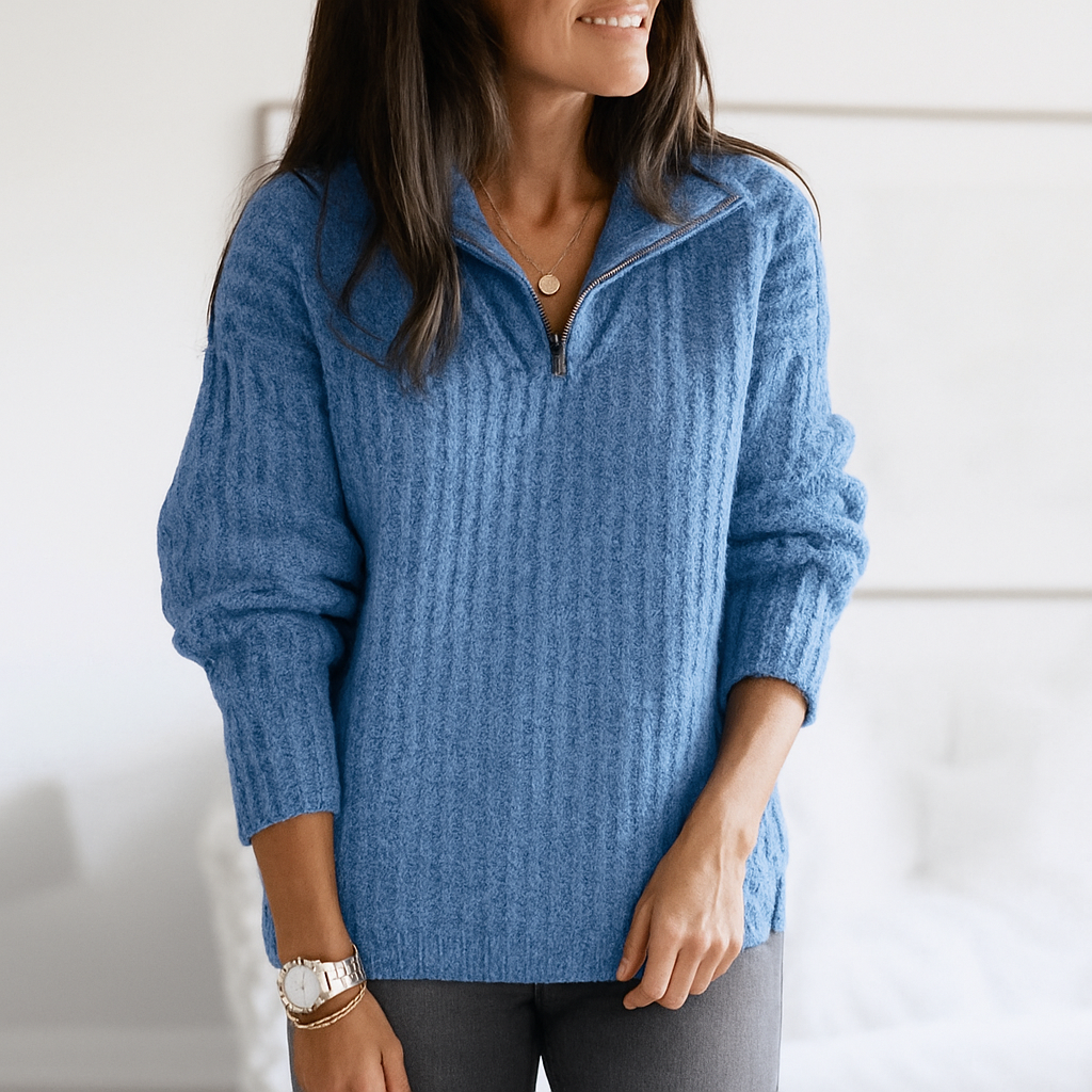 Women's Ribbed Quarter-Zip Jumper – Funnel Neck