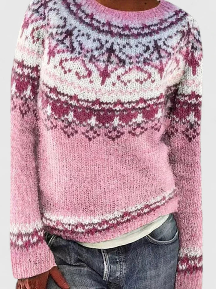 Women's Fair Isle Fuzzy Knit Crew Neck Jumper