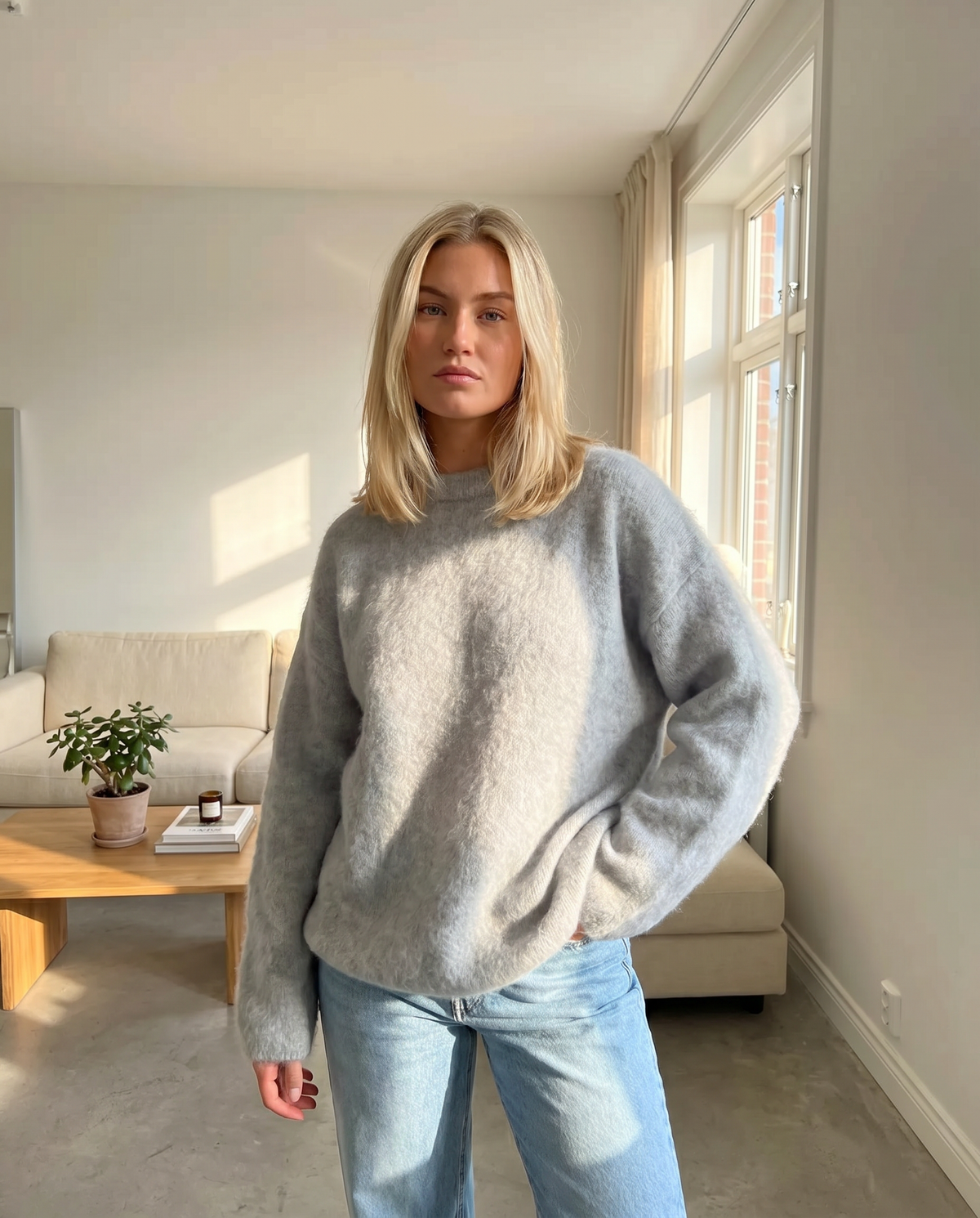 Women's Grey Oversized Mohair Jumper – Cosy Knit