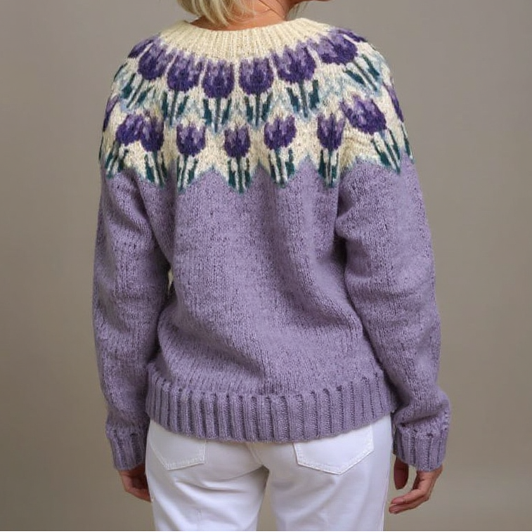Women's Fair Isle Knit Cardigan – Floral Yoke Button-Front