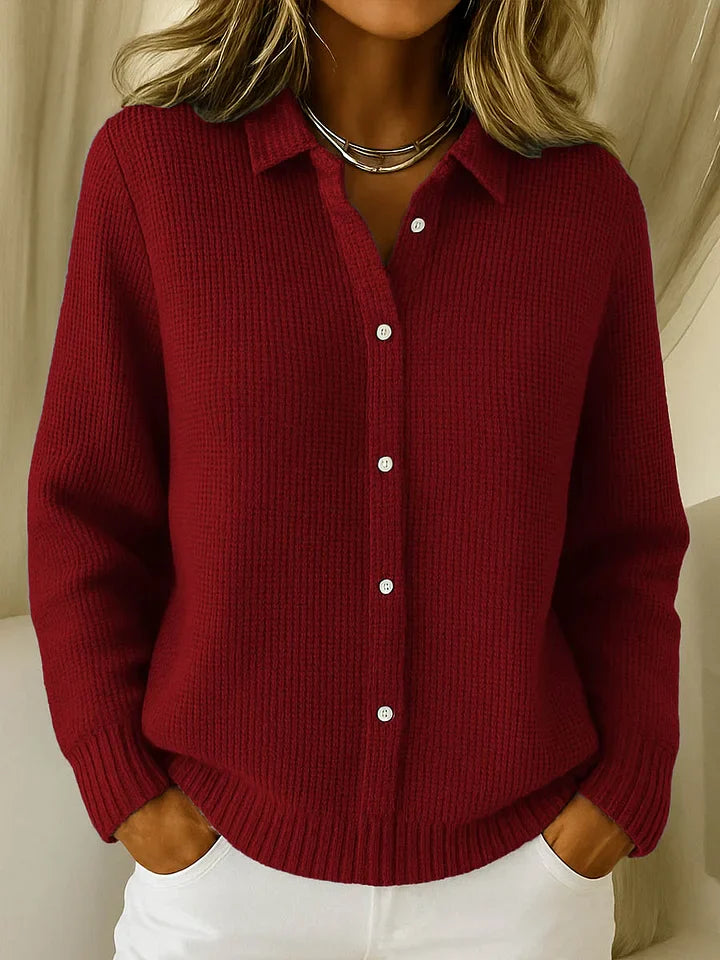 Women's Waffle Knit Cardigan – Button-Up Collared Knit Top