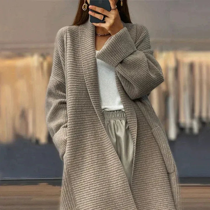 Women's Longline Ribbed Cardigan – Oversized Shawl Collar