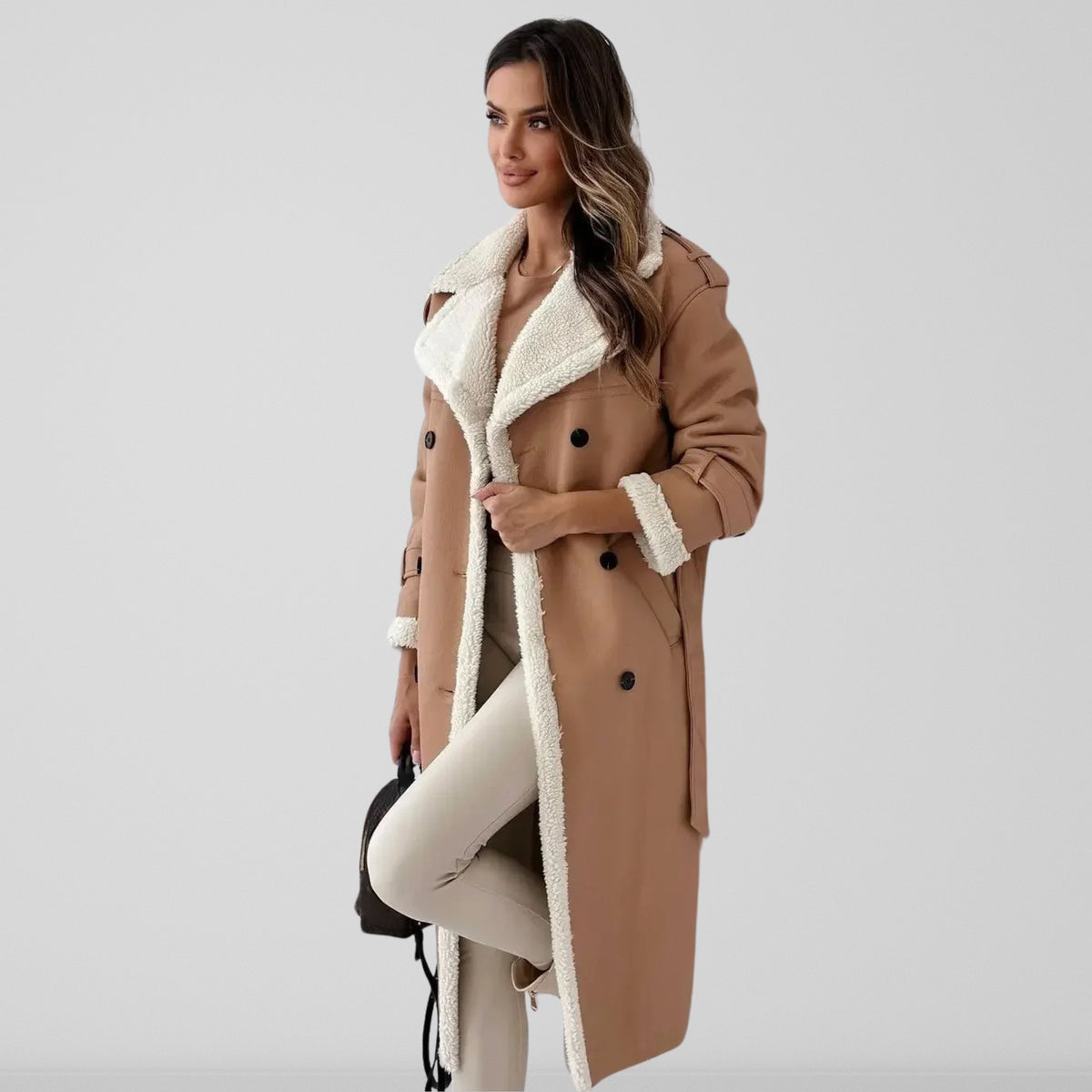 Women's Double-Breasted Trench Coat – Sherpa Lined Winter Coat