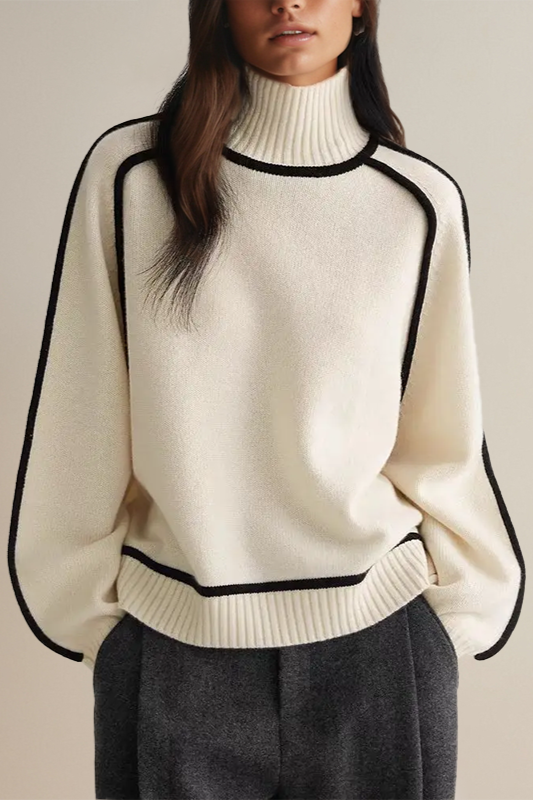 Women's Contrast Piping Turtleneck Jumper