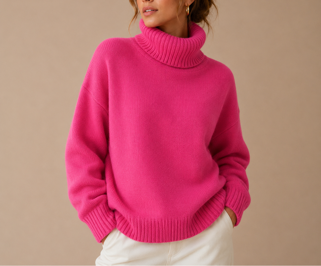 Women's Oversized Turtleneck Jumper – Knitted Top