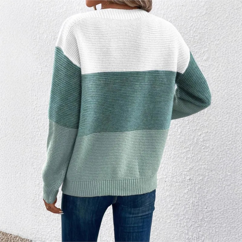 Women's Colour-Block Knit Jumper – Boat Neck Ribbed Trim