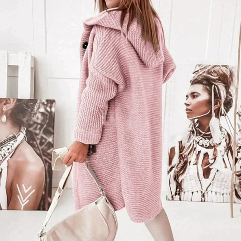 Women's Knitted Hooded Longline Cardigan