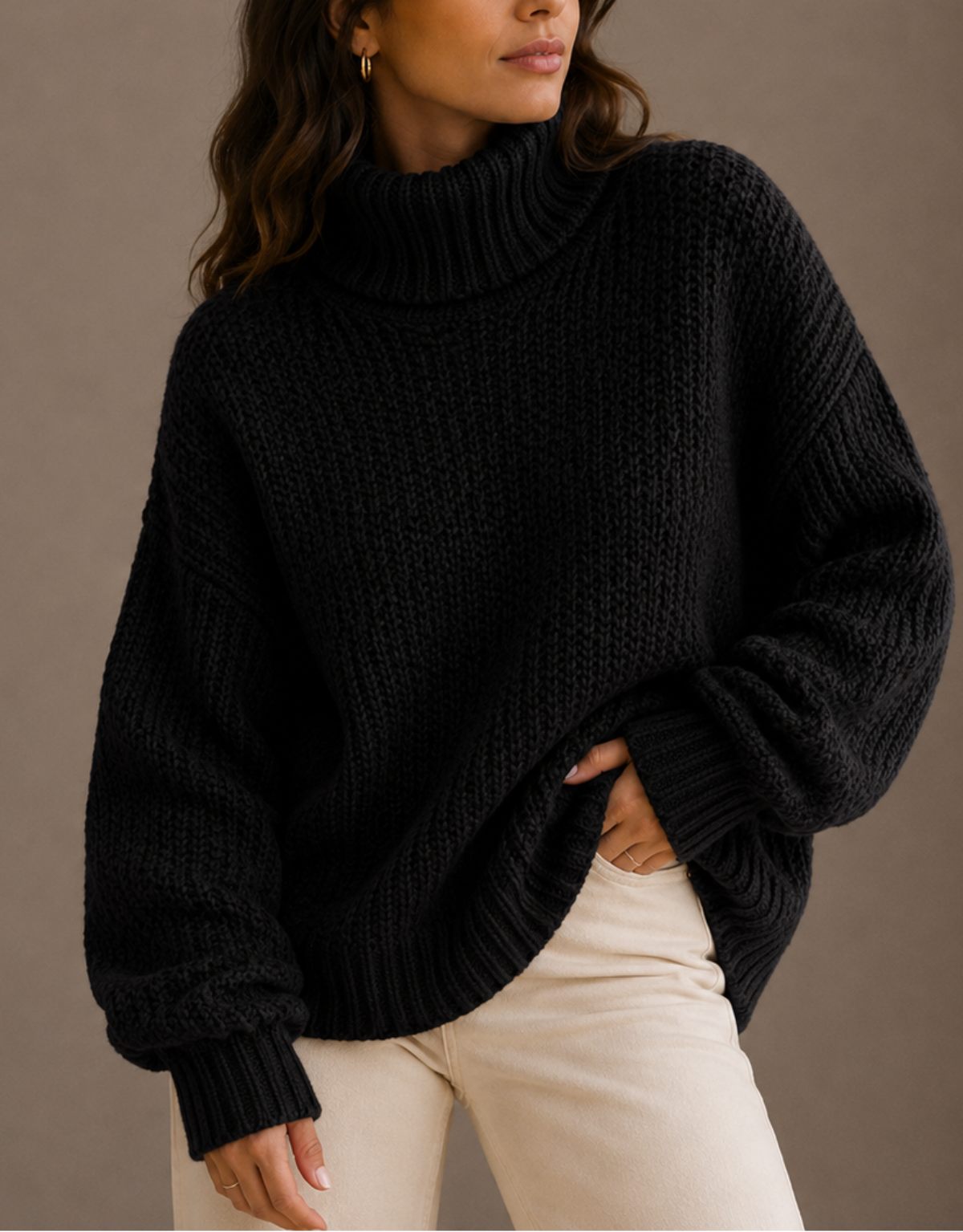 Women's Chunky Knit Turtleneck Jumper – Oversized Winter Sweater