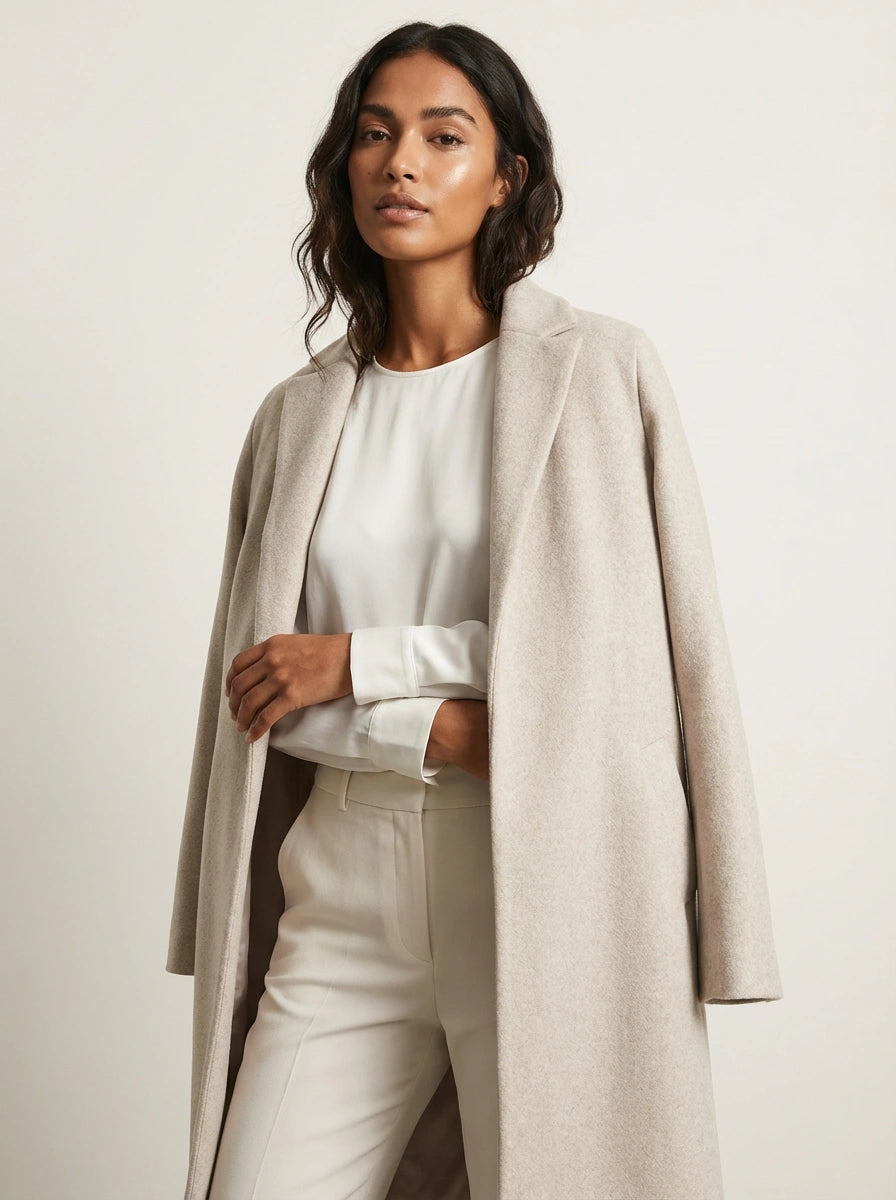 Women's Wool-Blend Longline Coat – Tailored Lapel