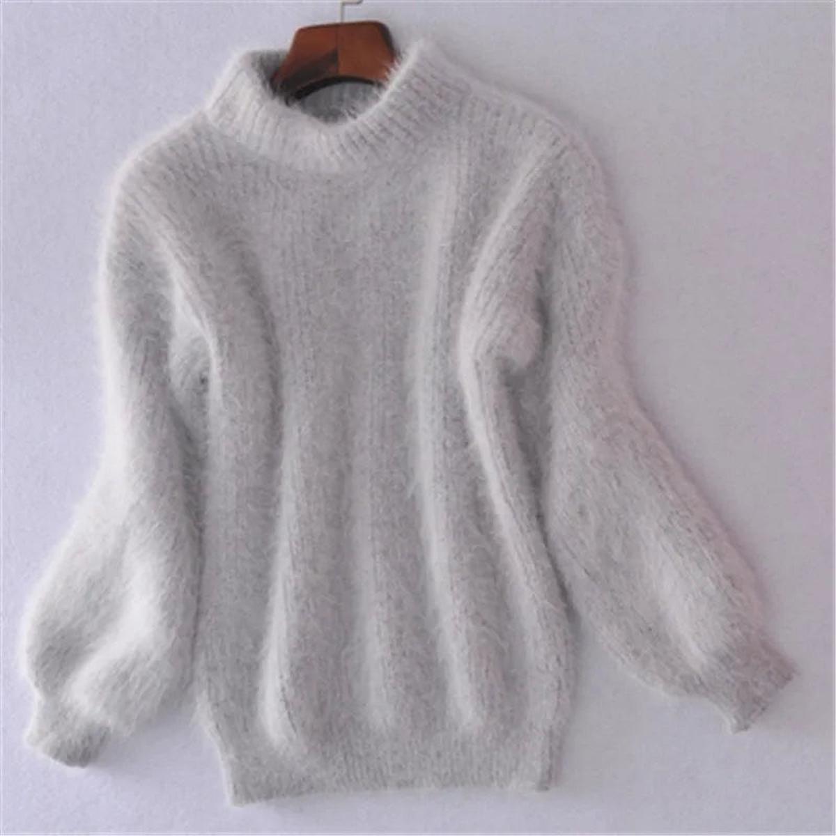 Women's Fluffy High Collar Jumper – Grey