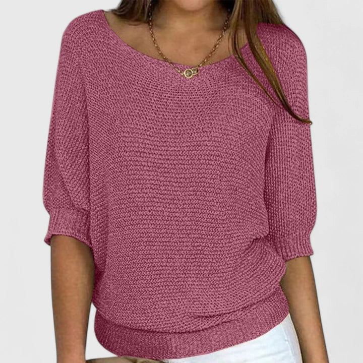 Women's Batwing Sleeve Knitted Jumper – Scoop Neck Ribbed Sweater