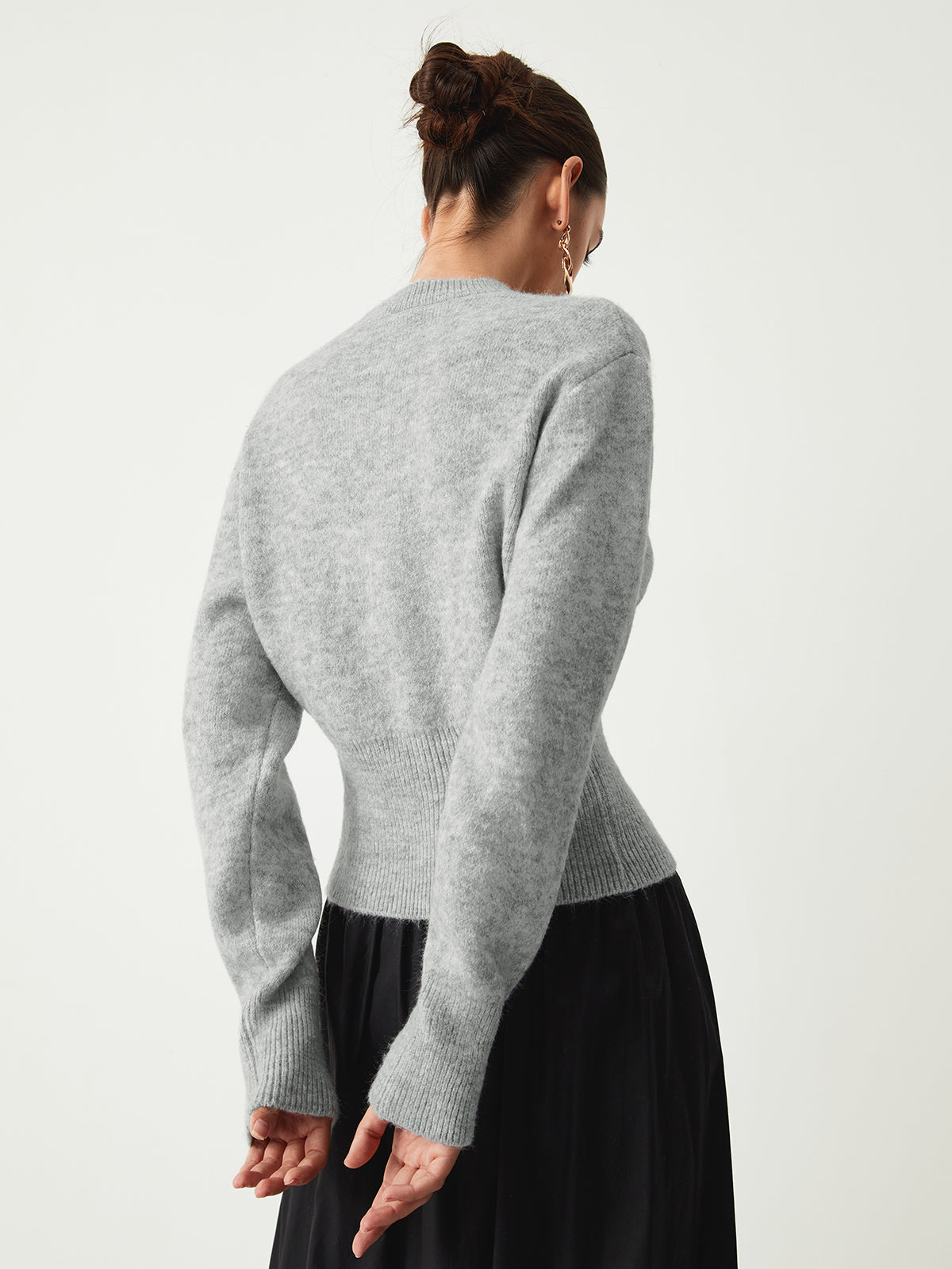 Women's Grey Half Zip Knit Jumper – Fitted Waist Ribbed Hem