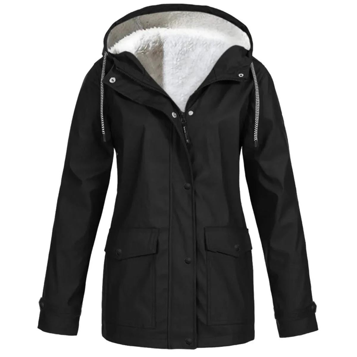 Women's Fleece-Lined Hooded Jacket – Waterproof Windproof Coat