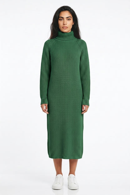 Women's Roll Neck Jumper Dress – Long Sleeve Knitted Midi