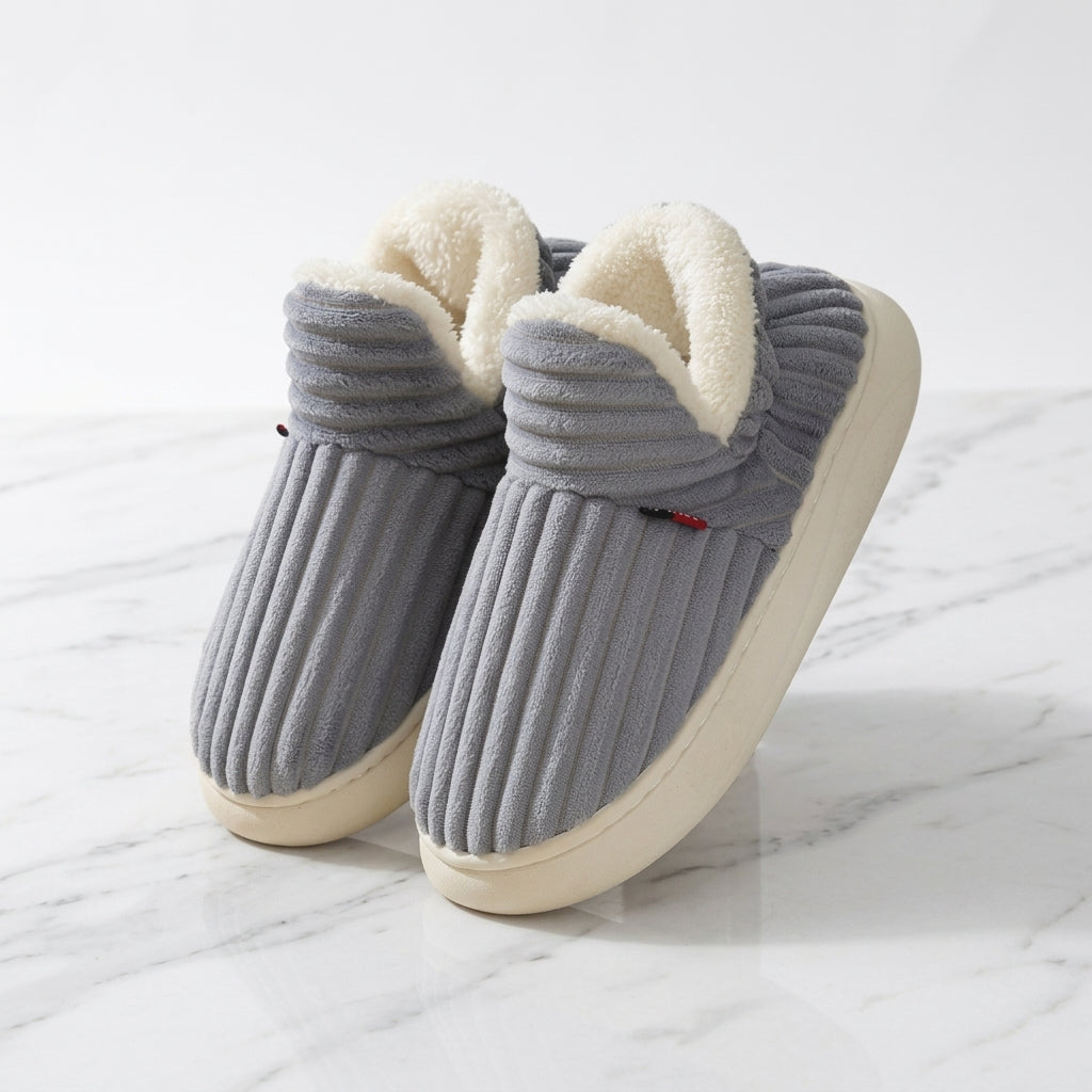Women's Fleece-Lined Slipper Boots – Ribbed Cosy Ankle Boot Slippers
