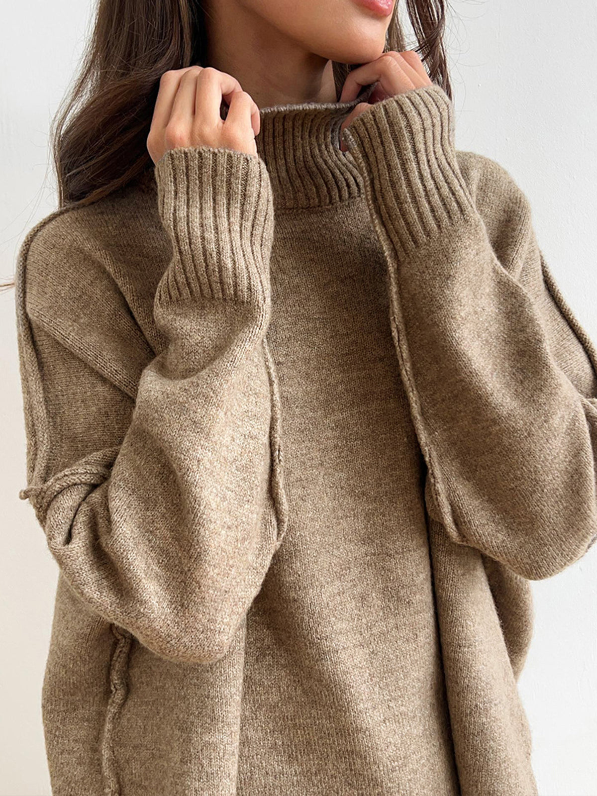 Women's Knitted Co-ord Set – Roll Neck Jumper & Wide Leg Trousers
