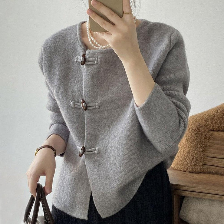 Women's Knitted Toggle Cardigan – Round Neck