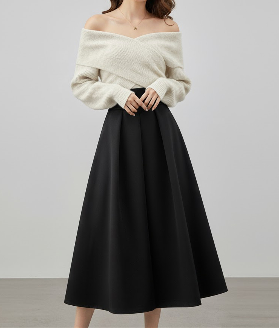 Women's Off-Shoulder Jumper & Midi Skirt Co-ord Set