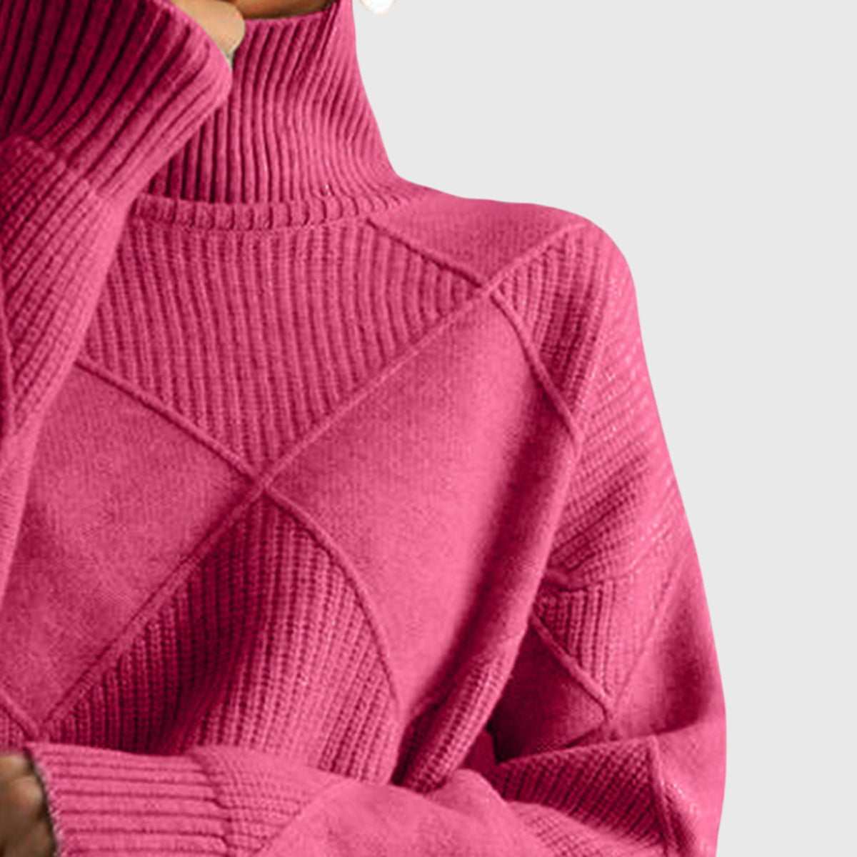 Women's Roll Neck Jumper – Diagonal Seam Oversized Knit