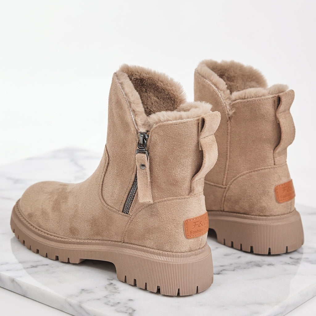 Women's Faux Fur-Lined Ankle Boots – Chunky Sole Winter Boots