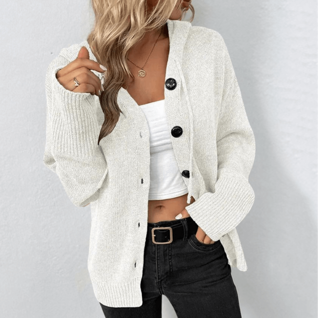 Women's Hooded Button Cardigan – Chunky Knit Oversized Jumper