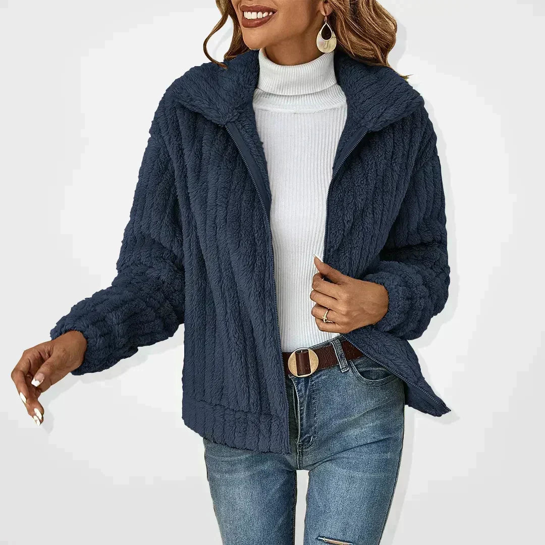 Women's Teddy Fleece Zip-Up Jacket with Collar