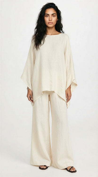 Women's Linen Co Ord Set – Relaxed Top & Wide Leg Trousers