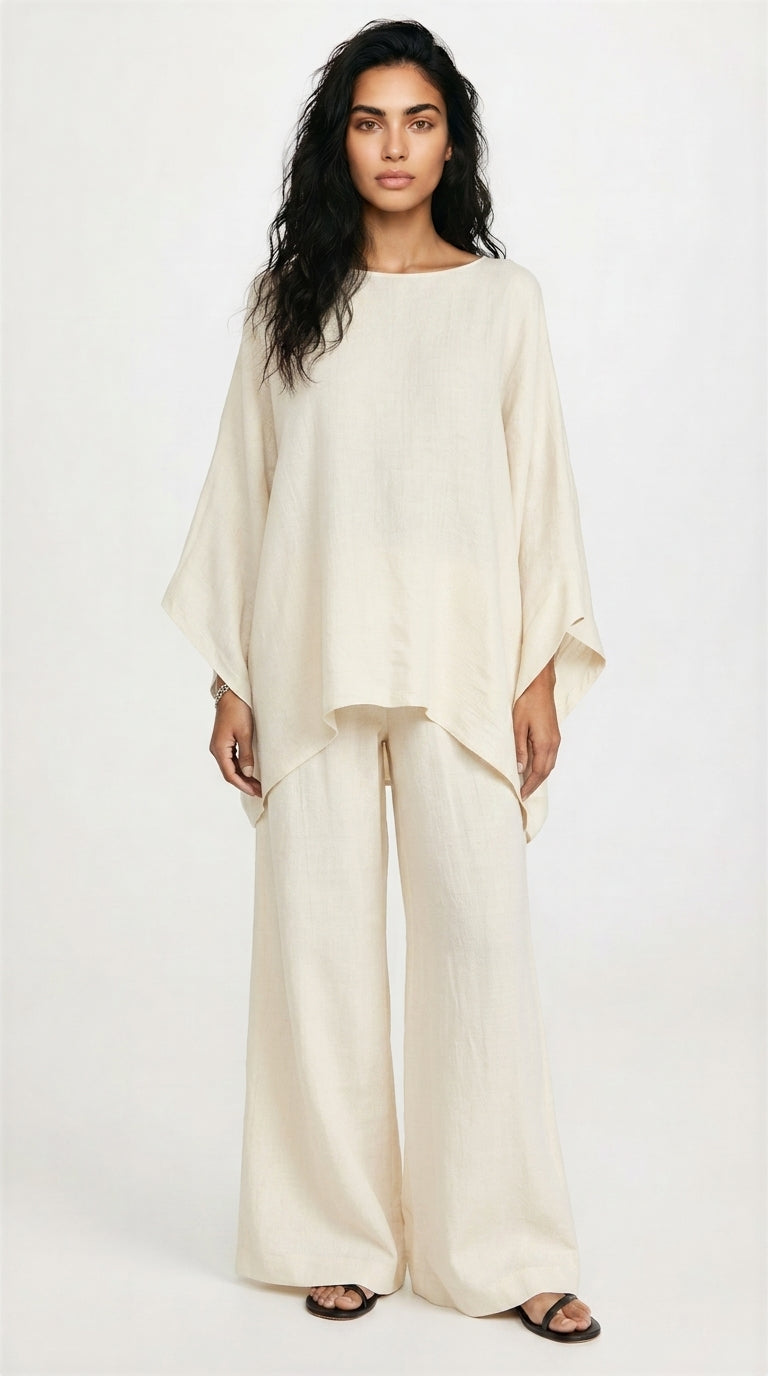 Women's Linen Co Ord Set – Relaxed Top & Wide Leg Trousers