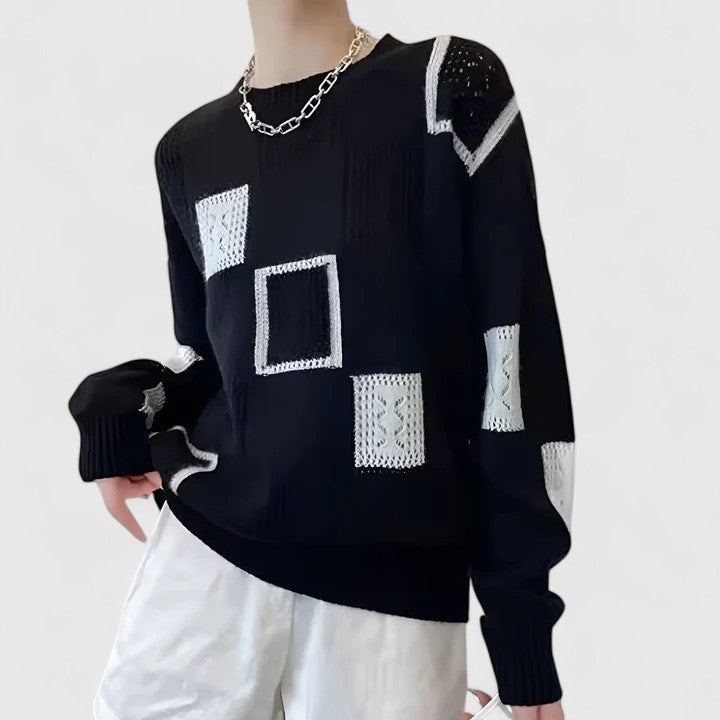 Women's Colour Block Patchwork Crew Neck Jumper