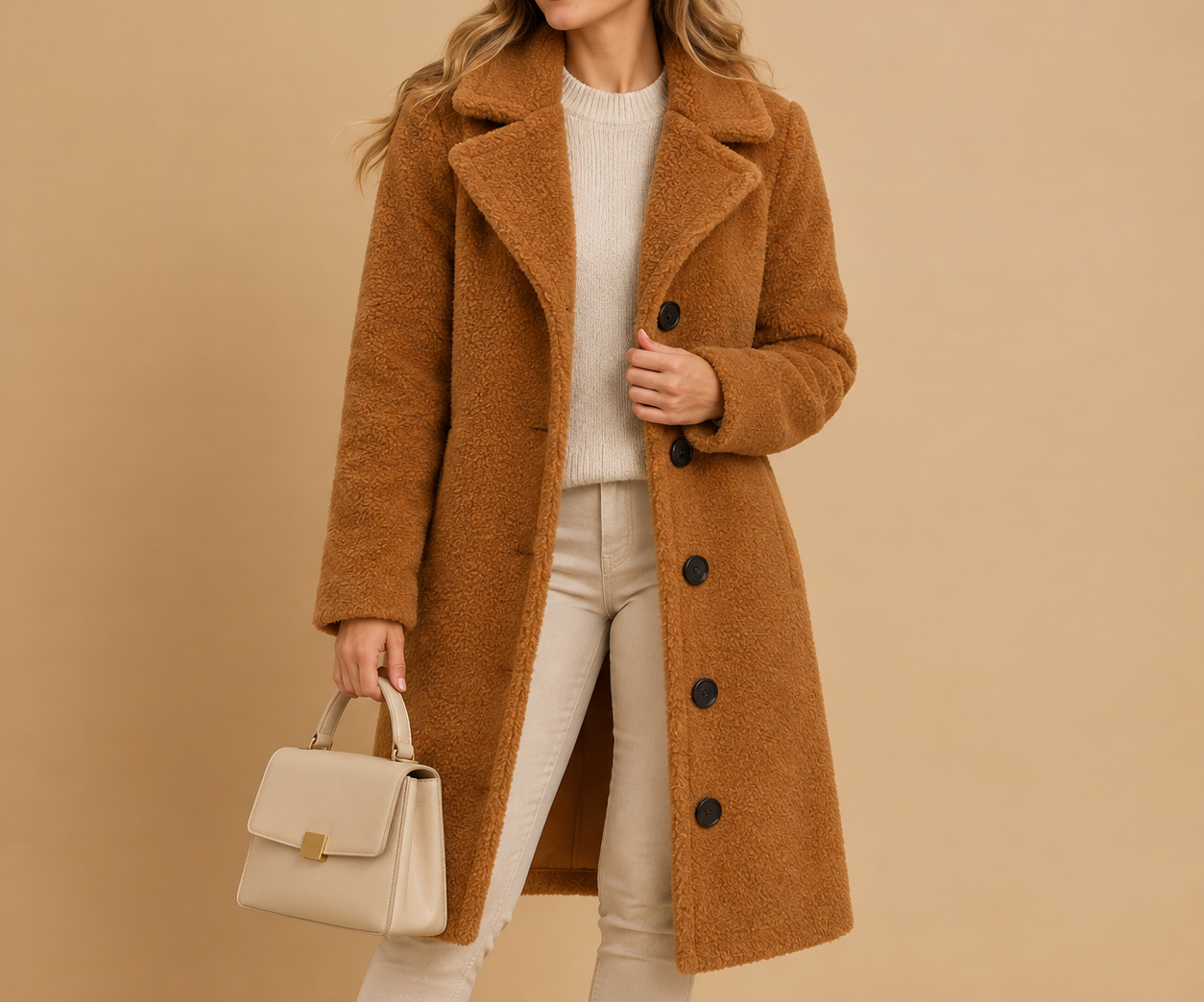 Women's Teddy Coat – Longline Button-Front Winter Coat