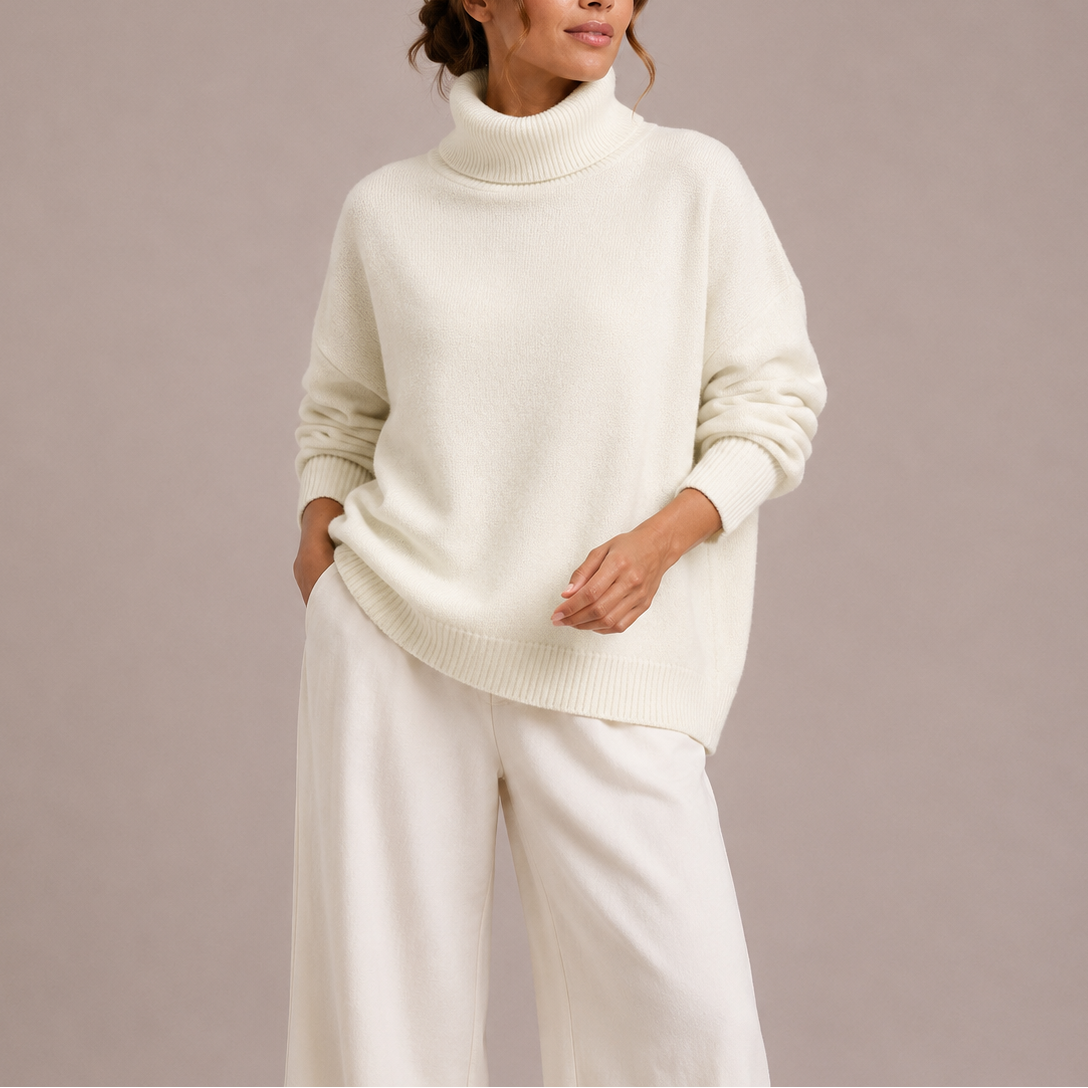 Women's Oversized Turtleneck Jumper – Relaxed Knit Sweater
