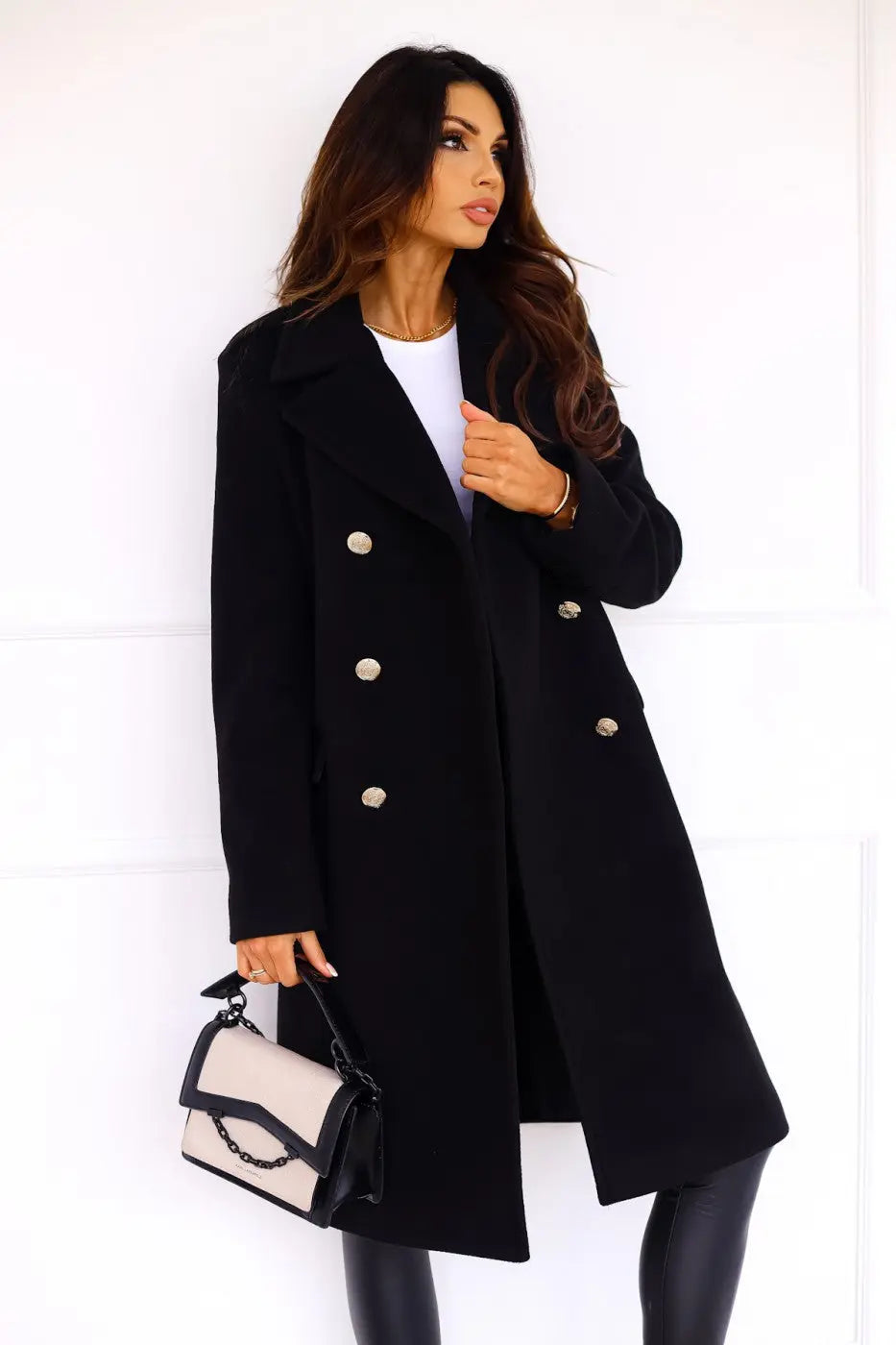 Women's Double-Breasted Wool Coat – Tailored Longline Winter Coat