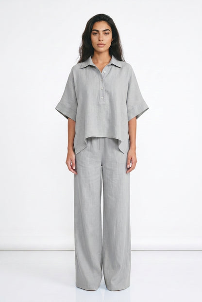Women's Linen-Look Co-ord Set – Oversized Top & Wide Leg Trousers