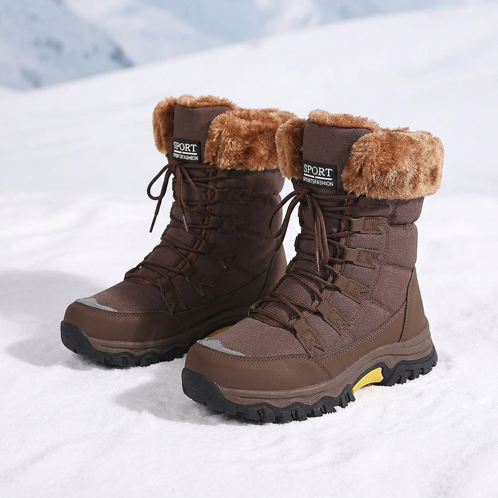 Women's Fur-Lined Winter Boots – Waterproof Lace-Up