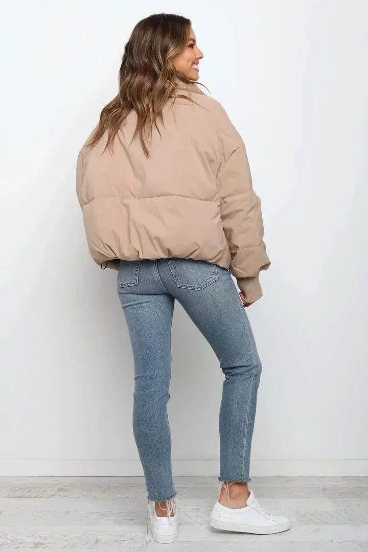Women's Quilted Puffer Jacket – Ribbed Cuff Winter Coat