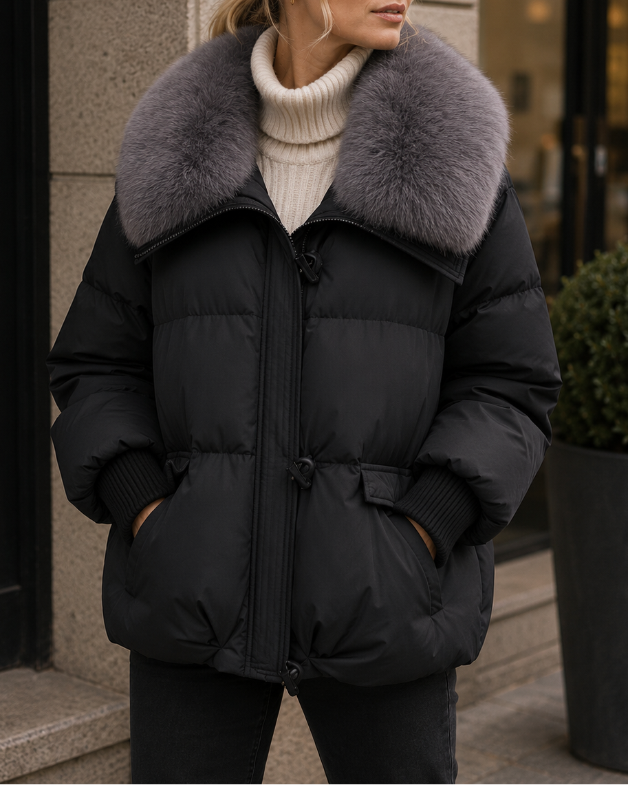 Women's Puffer Jacket – Faux-Fur Collar Hooded