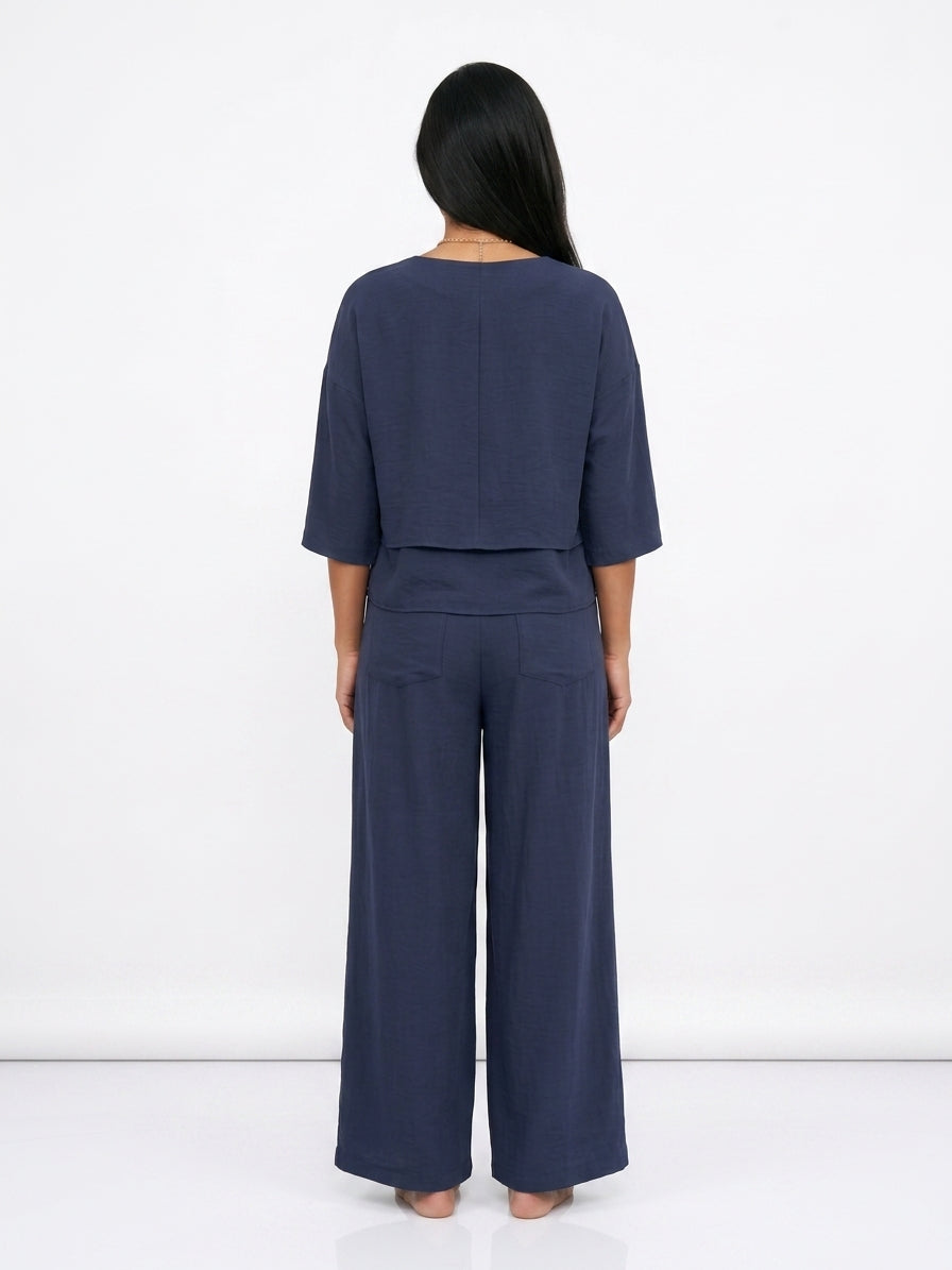 Women's Oversized Co Ord Set – Long Sleeve Top & Wide Leg Trousers