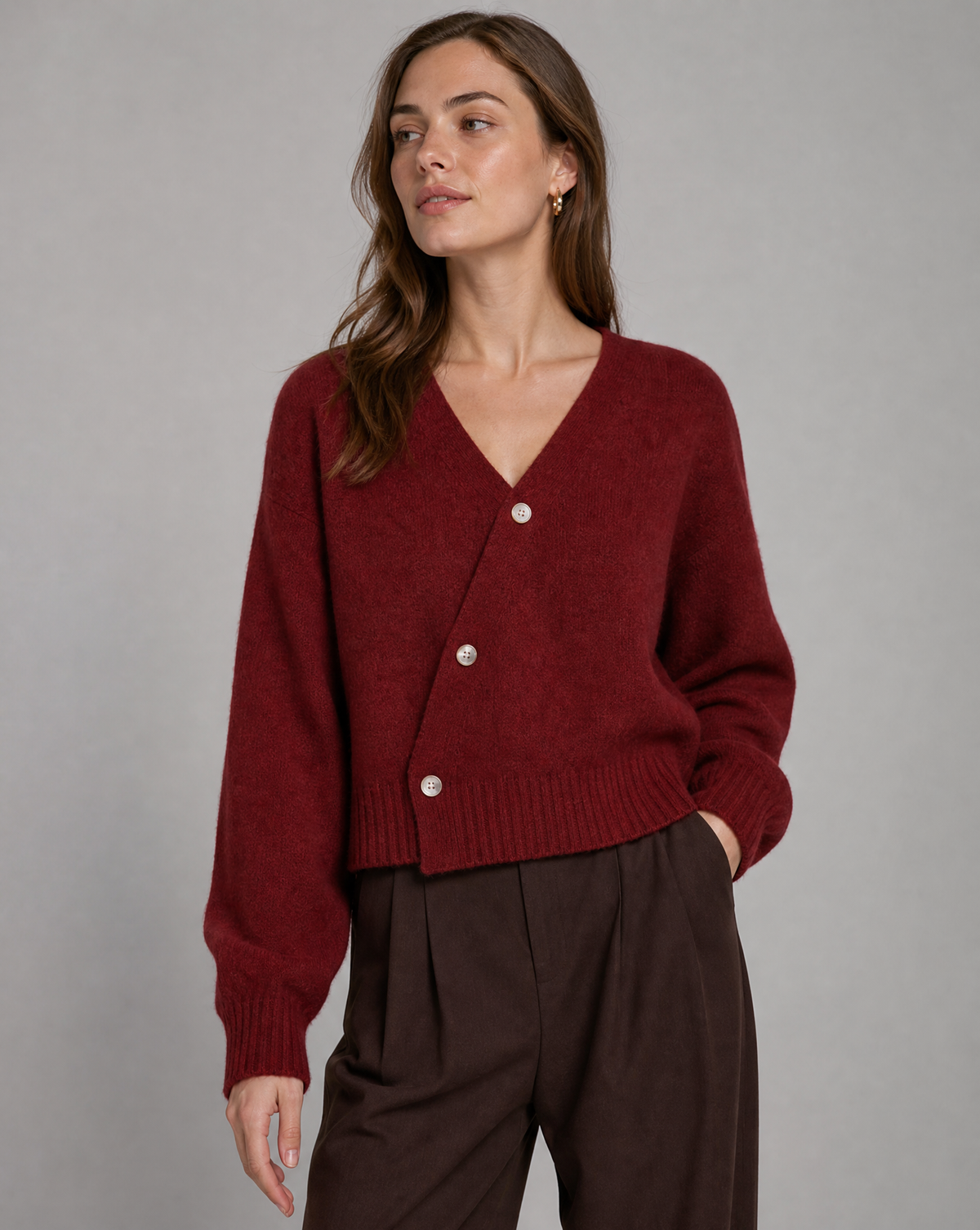 Women's Wool Blend Cardigan – Cross Button V-Neck Wrap Jumper