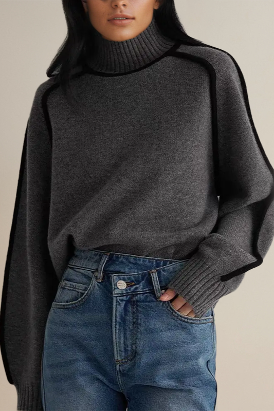 Women's Contrast Piping Turtleneck Jumper