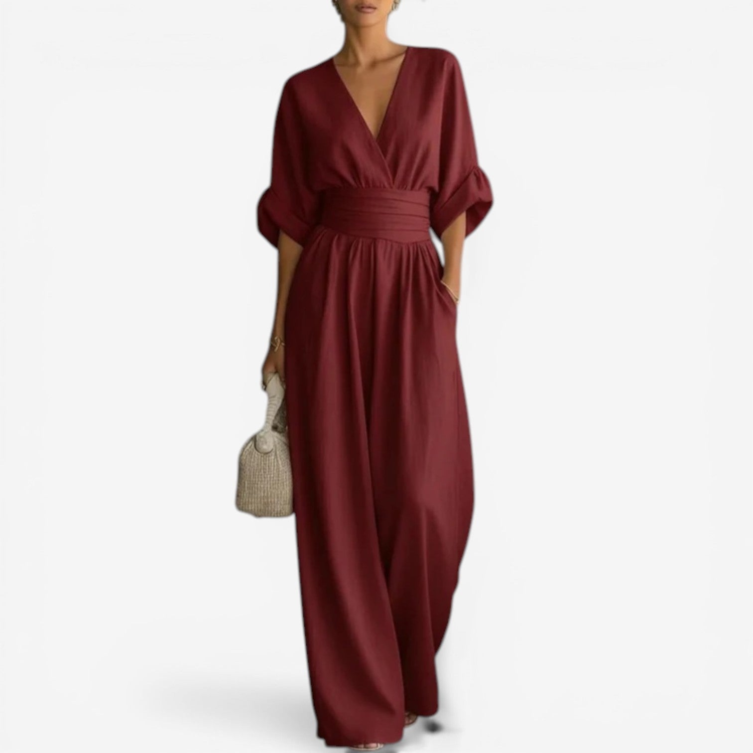 Women's Wide Leg Jumpsuit – V-Neck Belted Occasion