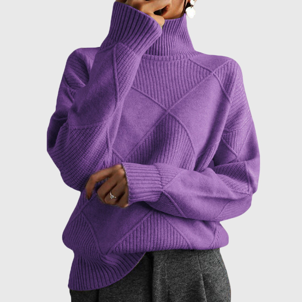 Women's Roll Neck Jumper – Diagonal Seam Oversized Knit