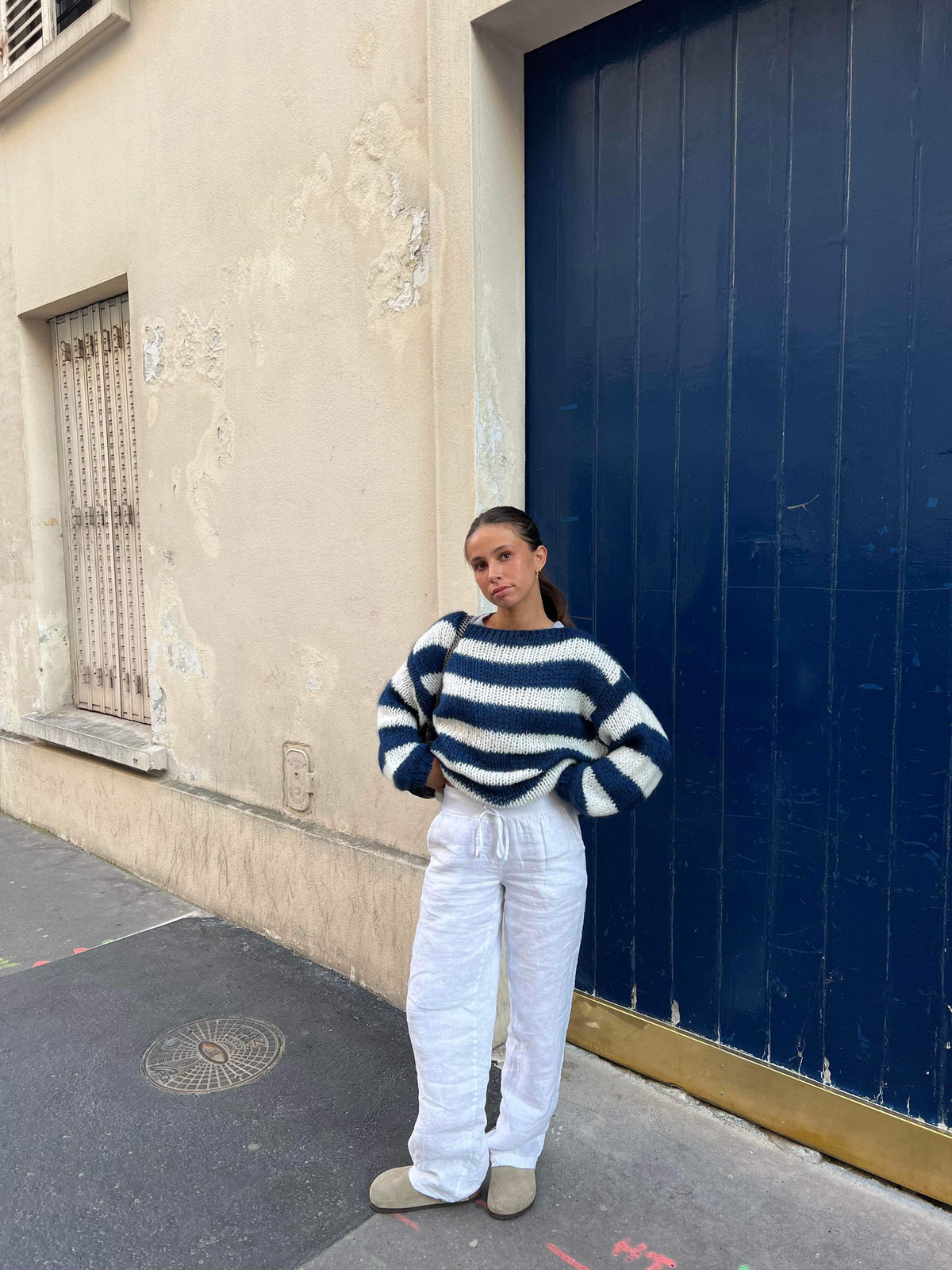 Women's Striped Oversized Jumper – Chunky Knit Crew Neck