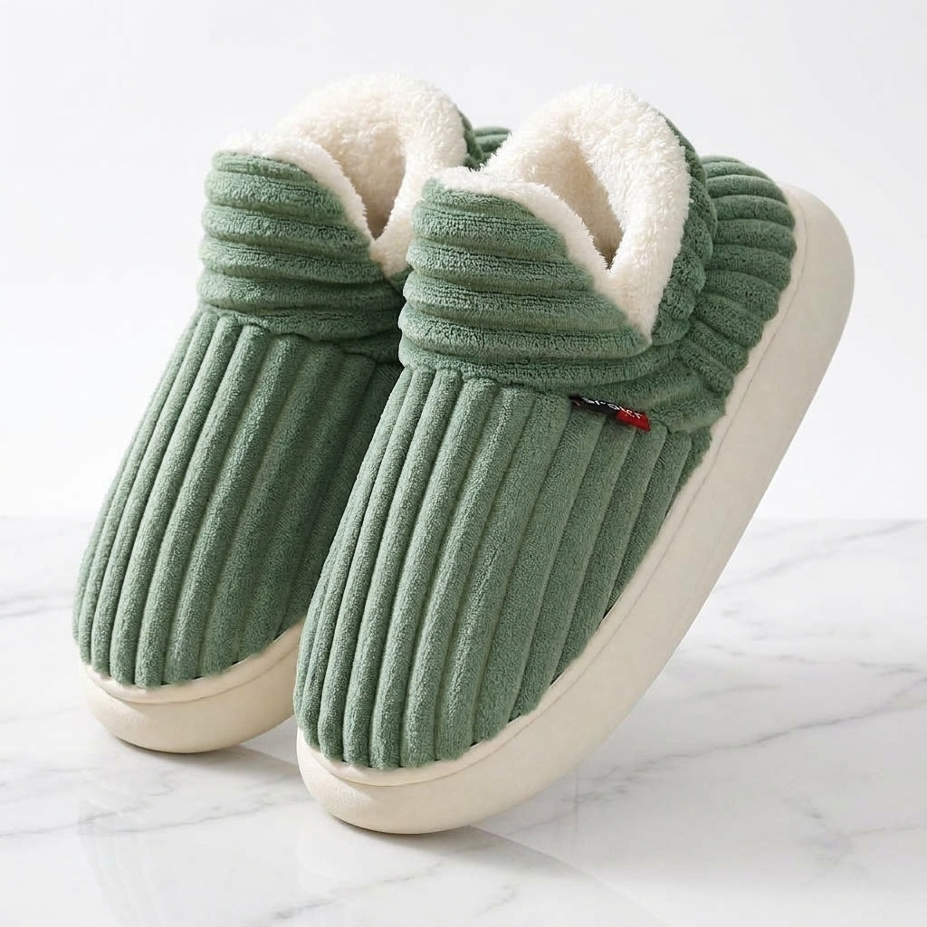 Women's Fleece-Lined Slipper Boots – Ribbed Cosy Ankle Boot Slippers