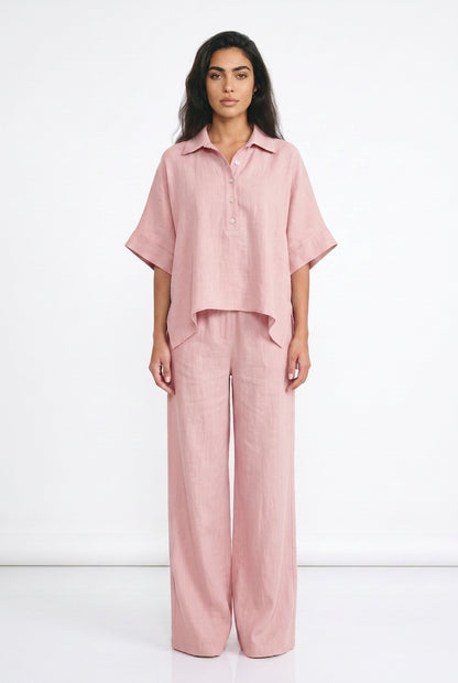 Women's Linen-Look Co-ord Set – Oversized Top & Wide Leg Trousers