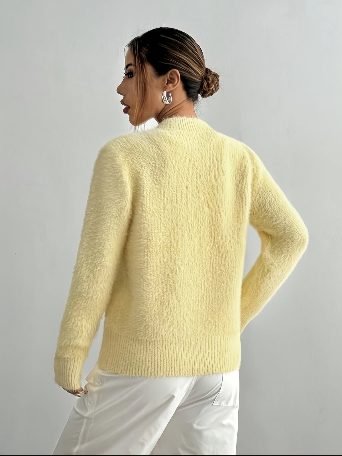 Women's Fluffy Cropped Cardigan with Heart Buttons