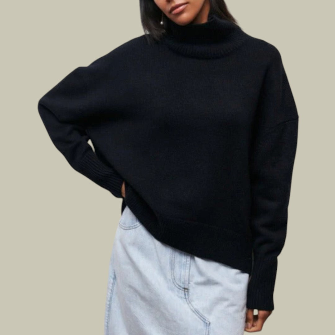 Women's Oversized Roll Neck Jumper – Black