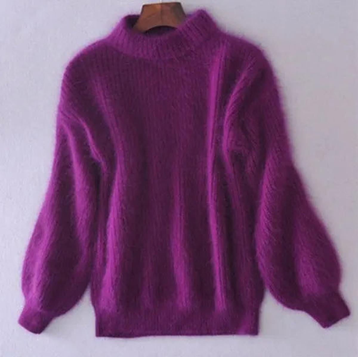 Women's Fluffy High Collar Jumper – Lilac