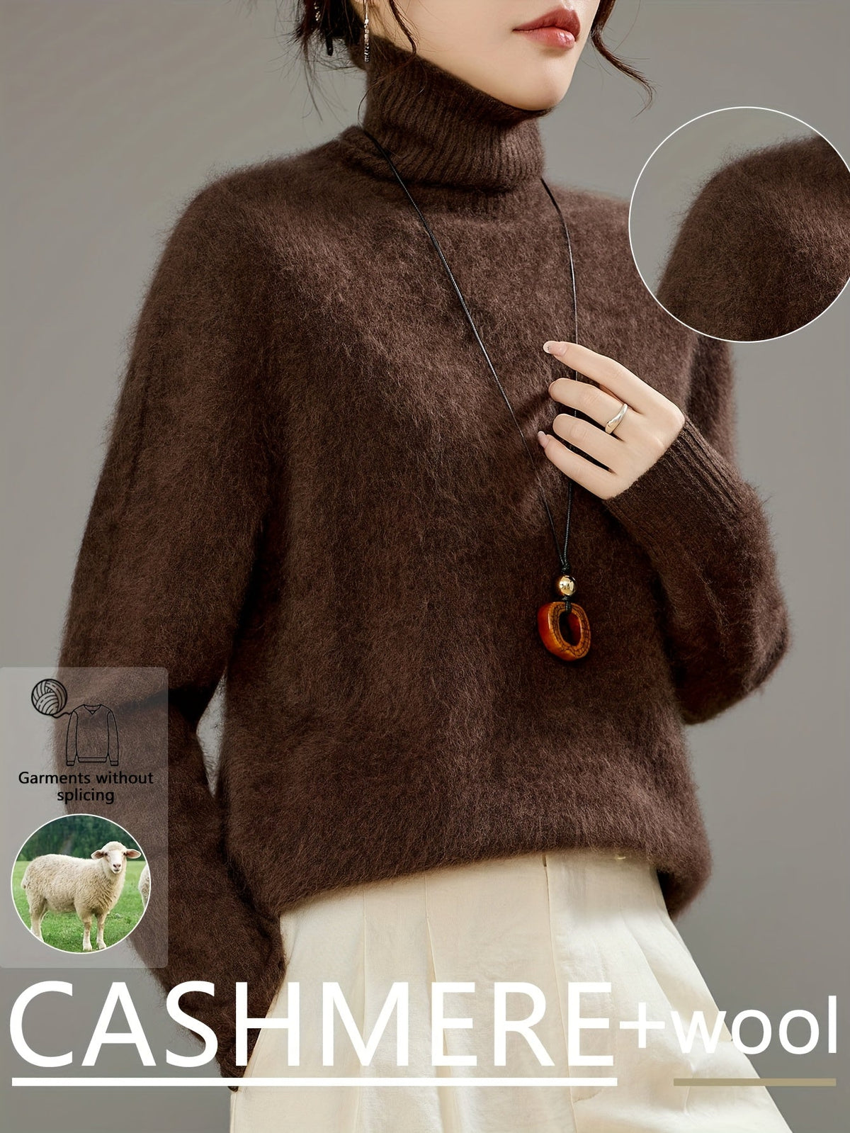 Women's Brushed Soft Turtleneck Jumper – Wool Blend Knit