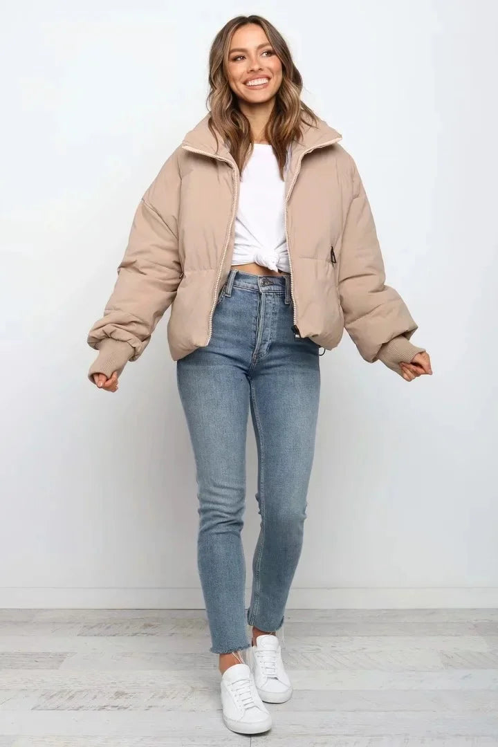 Women's Quilted Puffer Jacket – Ribbed Cuff Winter Coat