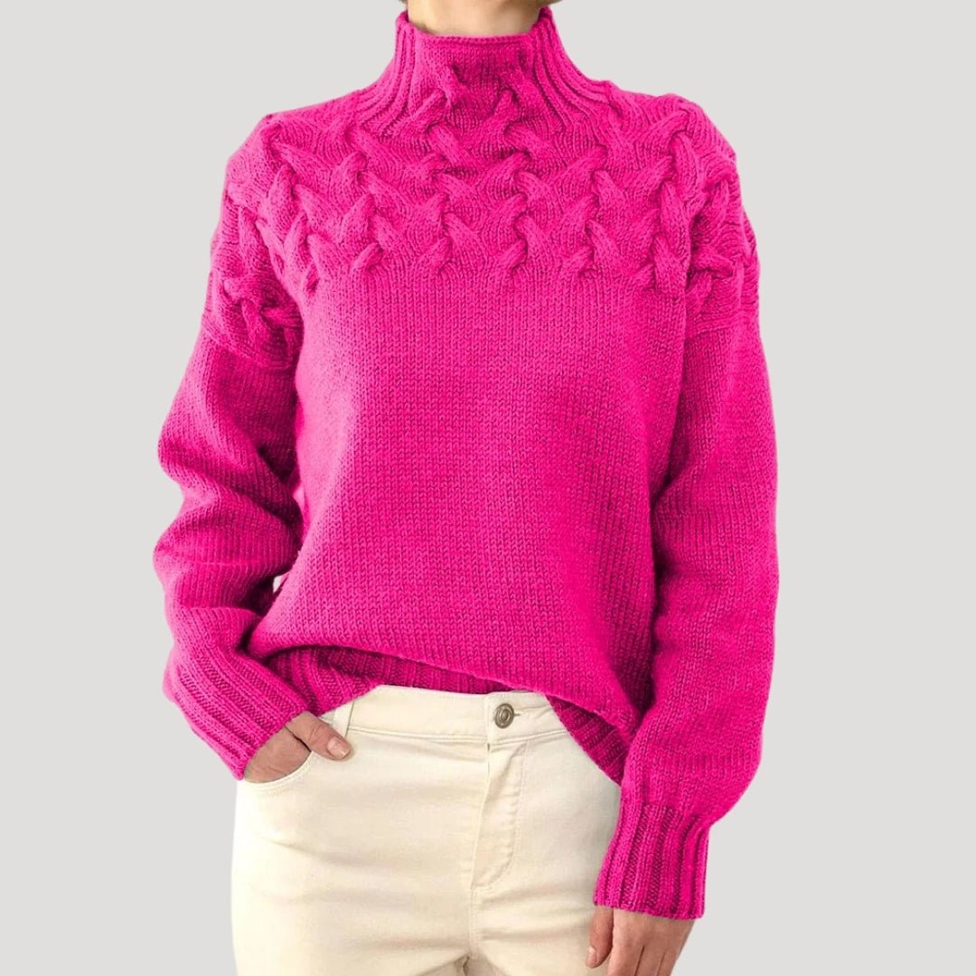 Women's Cable Knit Turtleneck Jumper – Chunky Mock Neck Pullover